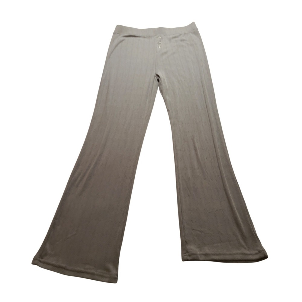 Auden Women's Grey Pointelle Knit Pajama Pants Henley Button Wide Leg Size L